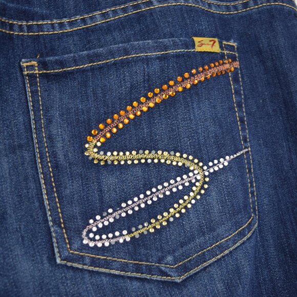 Seven7 Luxe Jeans Woman 20 Plus Size Blue Embellishd Rhinestones Boho Denim - Picture 4 of 14
